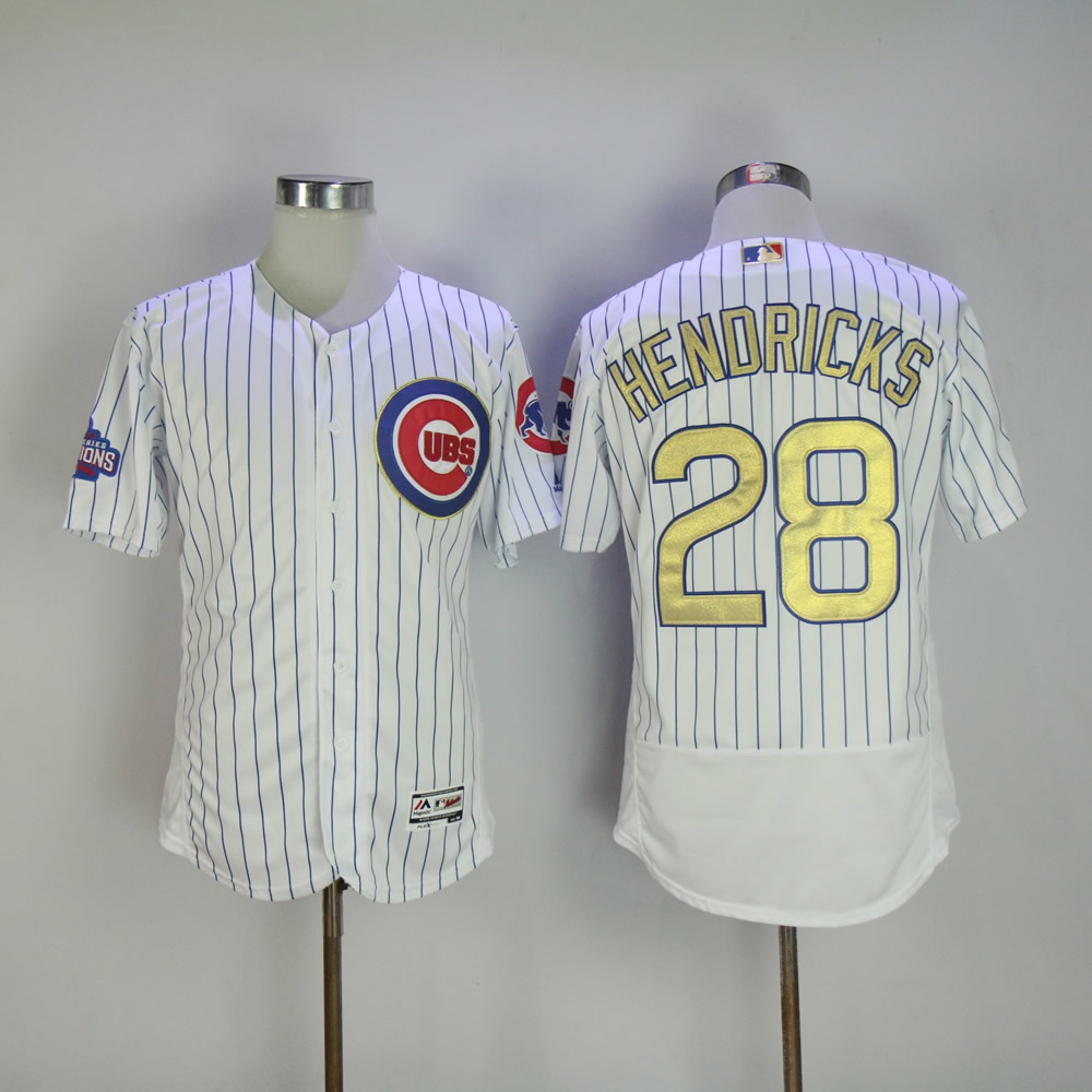 Men Chicago Cubs #28 Hendricks White Champion MLB Jerseys->chicago cubs->MLB Jersey